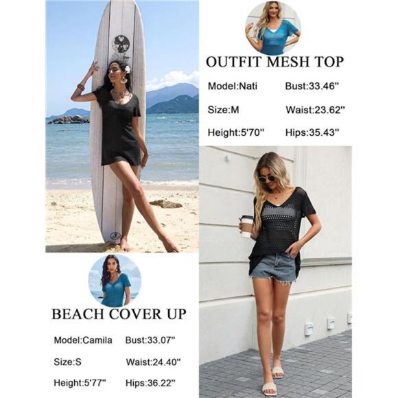 Womens Crochet Cover Up V Neck Bathing Suit Coverups Hollow Out Bikini Beachwear - Picture 2 of 7